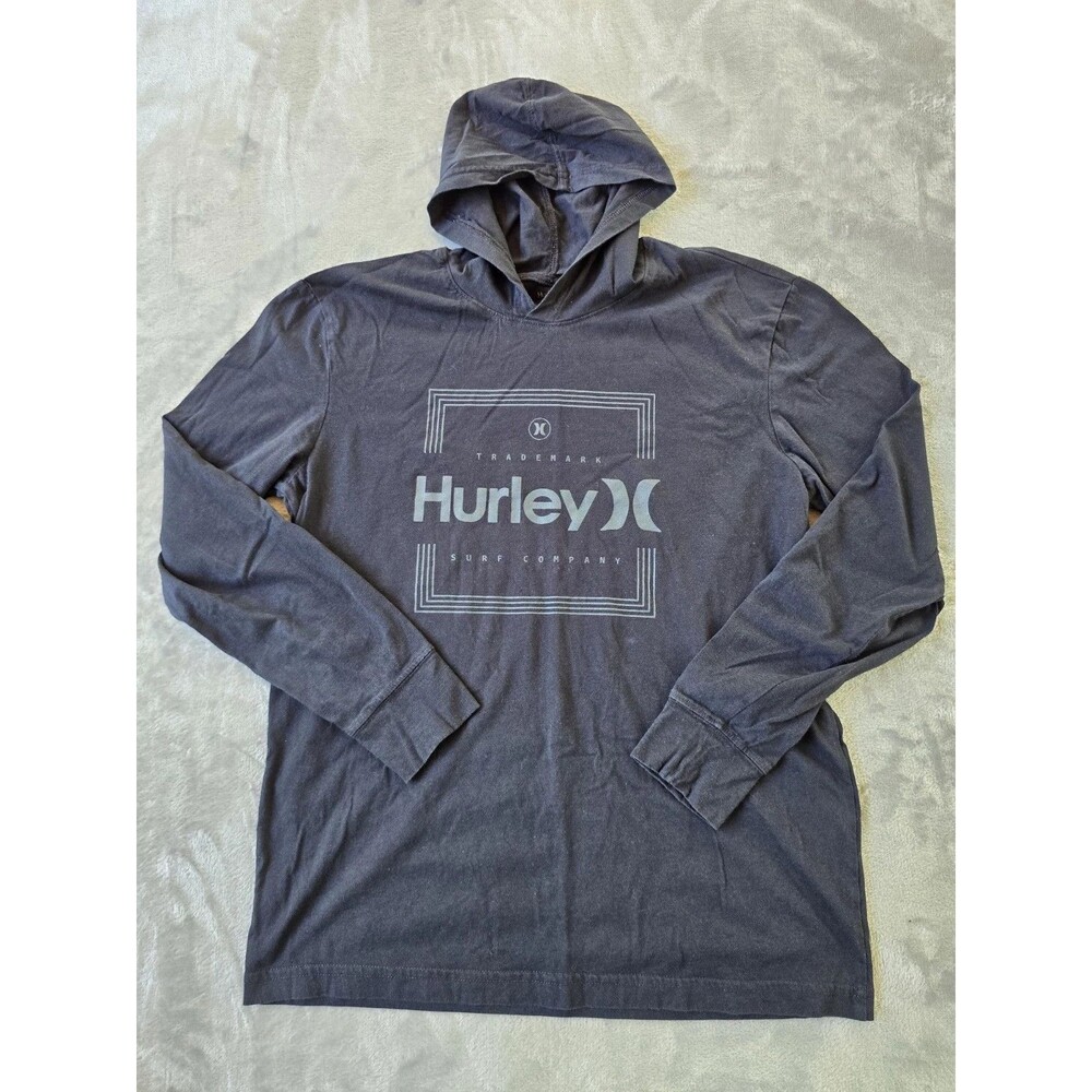 Hurley Chiller Mens Hooded Long Sleeve Graphic Tee Top Black Size S.